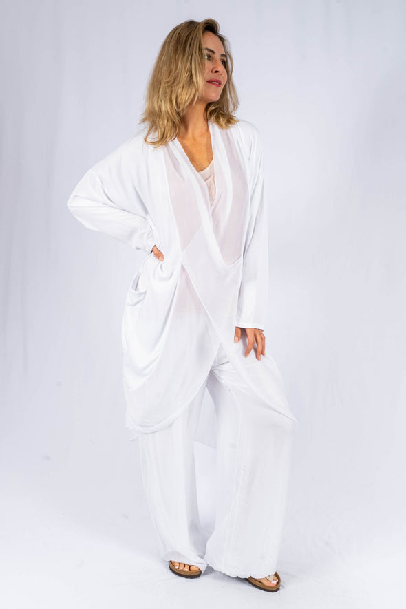 The Italian Closet - Cantu Silk Collar Wrap Coat - White