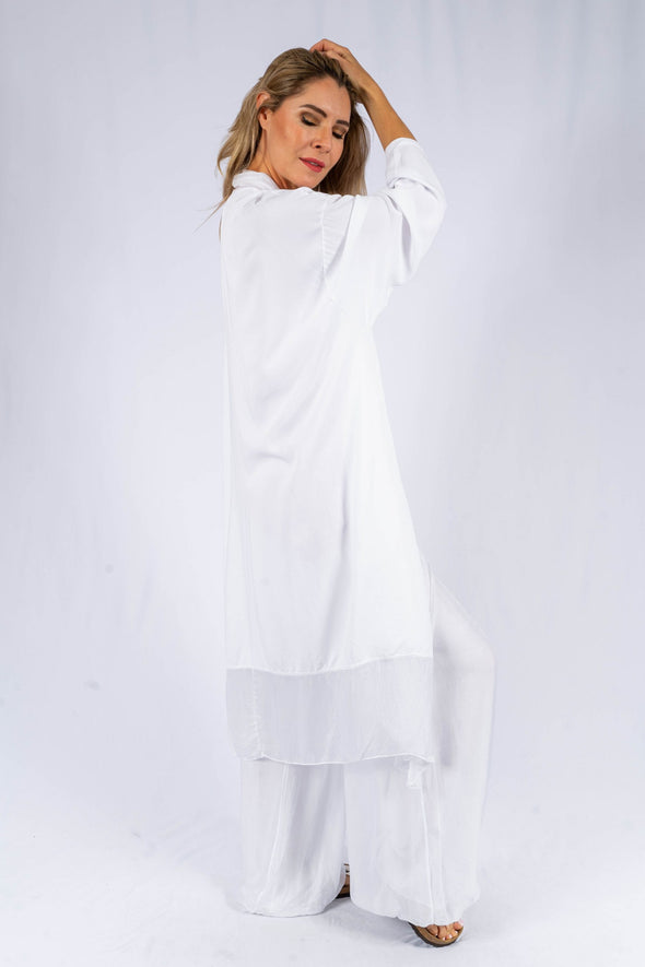 The Italian Closet - Cantu Silk Collar Wrap Coat - White