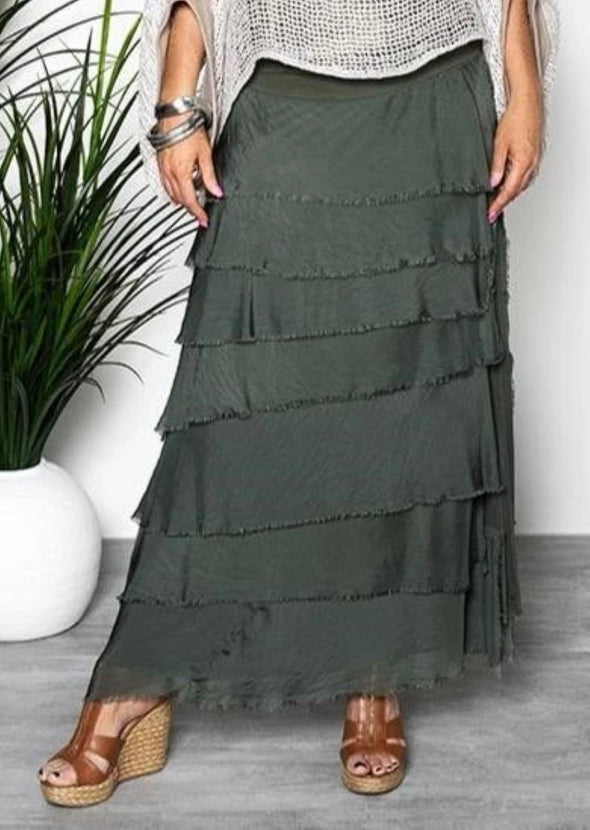 Fifi Silk Layer Skirt - Khaki