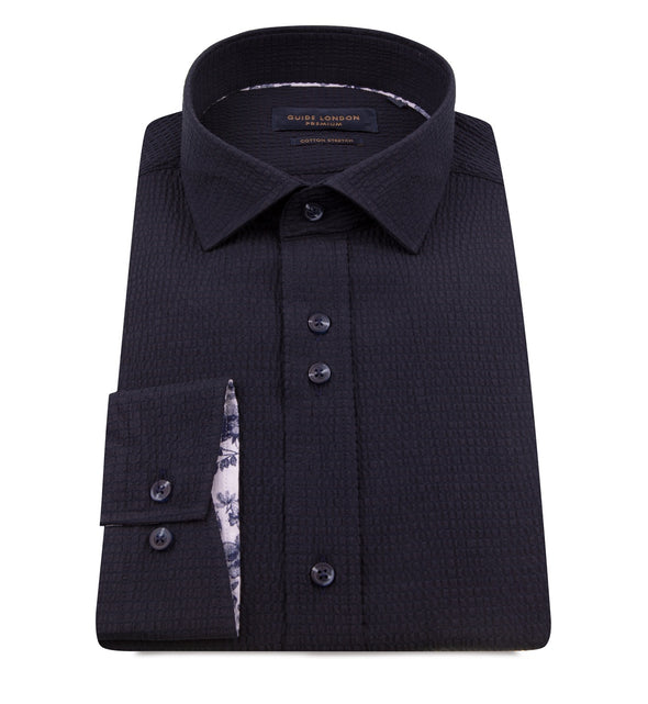 Guide London Long Sleeve Shirt - It's All About Texture Navy