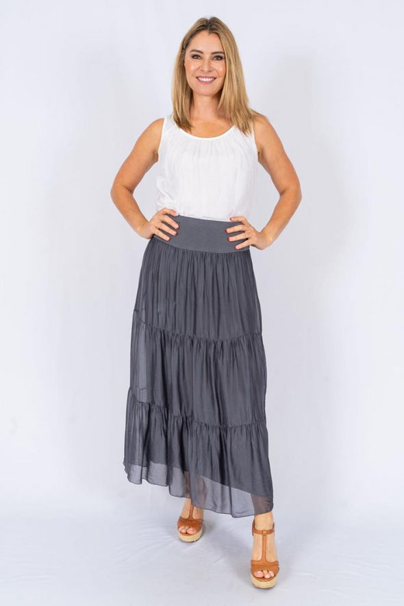 The Italian Closet - Gaelio Silk Skirt - Charcoal