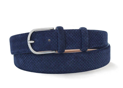 Navy Perforated Italian Suede Leather Belt