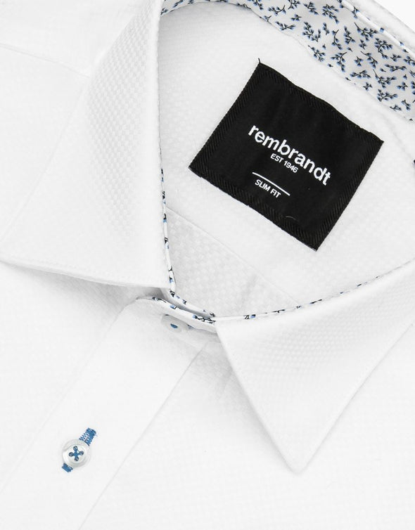 Barbican Long Sleeve Shirt - White Textured Cuff Detail