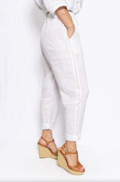 The Italian Closet: Quinn Sequin Detail Linen Pants - White
