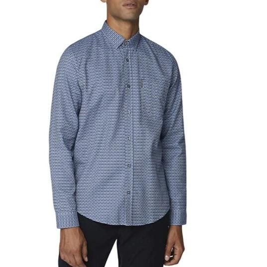 Ben Sherman Dark Blue Oxford Retro Print Long Sleeve Shirt