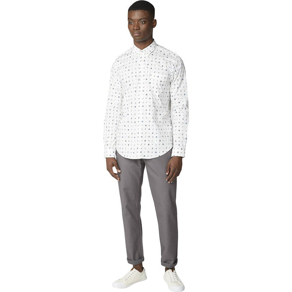 Ben Sherman Long Sleeve Shirt: Conversational Print - Off White