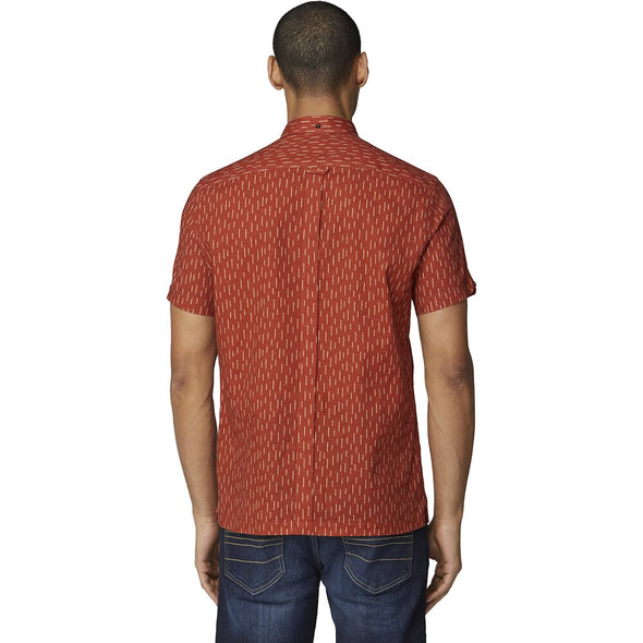 Ben Sherman Linen Striped Short Sleeve Shirt - Terracotta