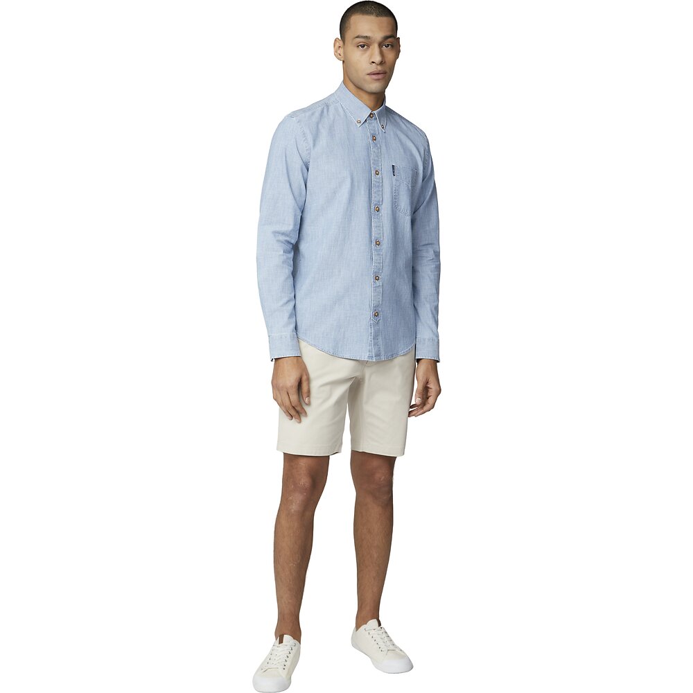 Ben Sherman Chambray Long Sleeve Shirt - Dusty Blue