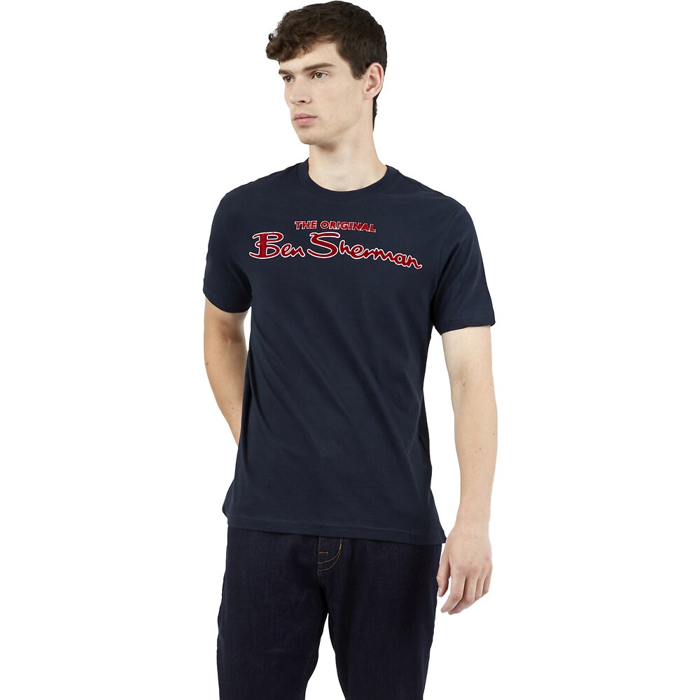 Ben Sherman Flock Signature Logo Tee - Dark Navy