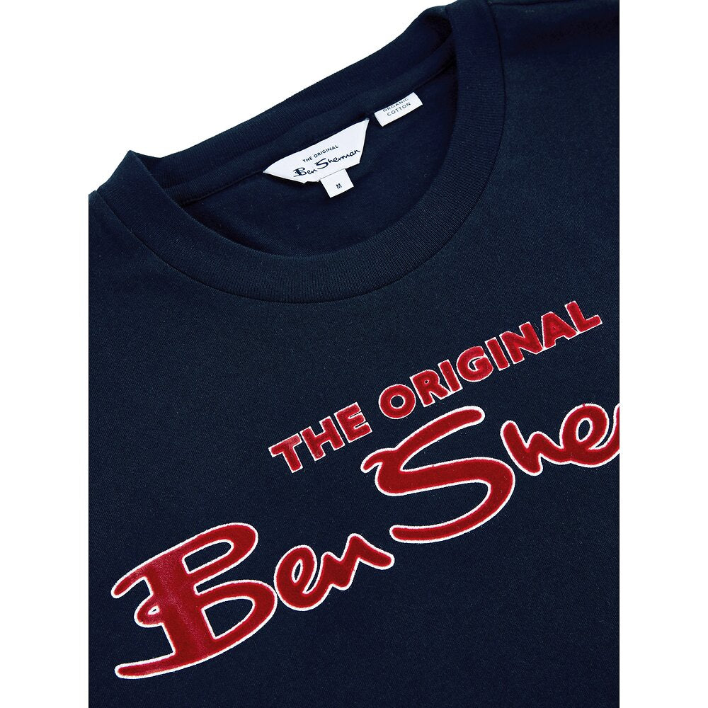 Ben Sherman Flock Signature Logo Tee - Dark Navy