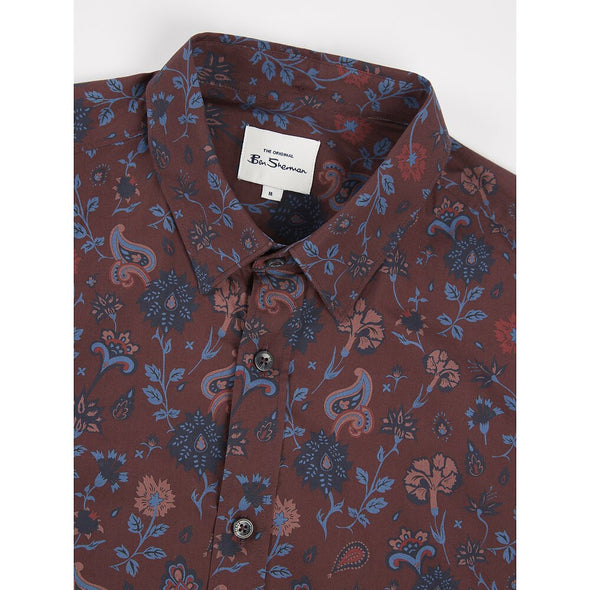 Ben Sherman Long Sleeve Shirt: Retro Floral - Bordeaux