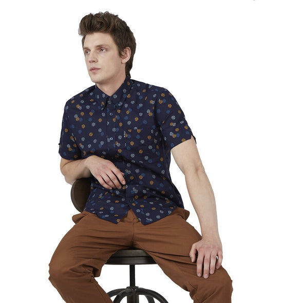 Ben Sherman Short Sleeve Shirt: Scattered Geo Print - Marine