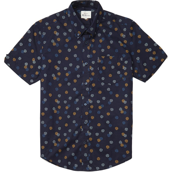 Ben Sherman Short Sleeve Shirt: Scattered Geo Print - Marine