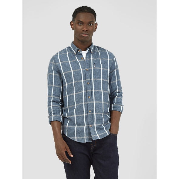 Ben Sherman Long Sleeve Shirt: Herringbone Oversized Check - Dark Blue