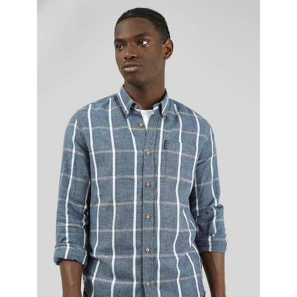 Ben Sherman Long Sleeve Shirt: Herringbone Oversized Check - Dark Blue