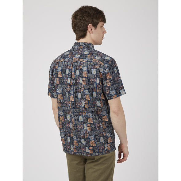 Ben Sherman Short Sleeve Shirt: Intricate Tiles - Marine