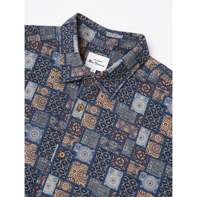 Ben Sherman Short Sleeve Shirt: Intricate Tiles - Marine