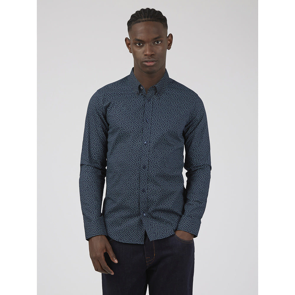Ben Sherman Long Sleeve Shirt: Dash Print - Marine
