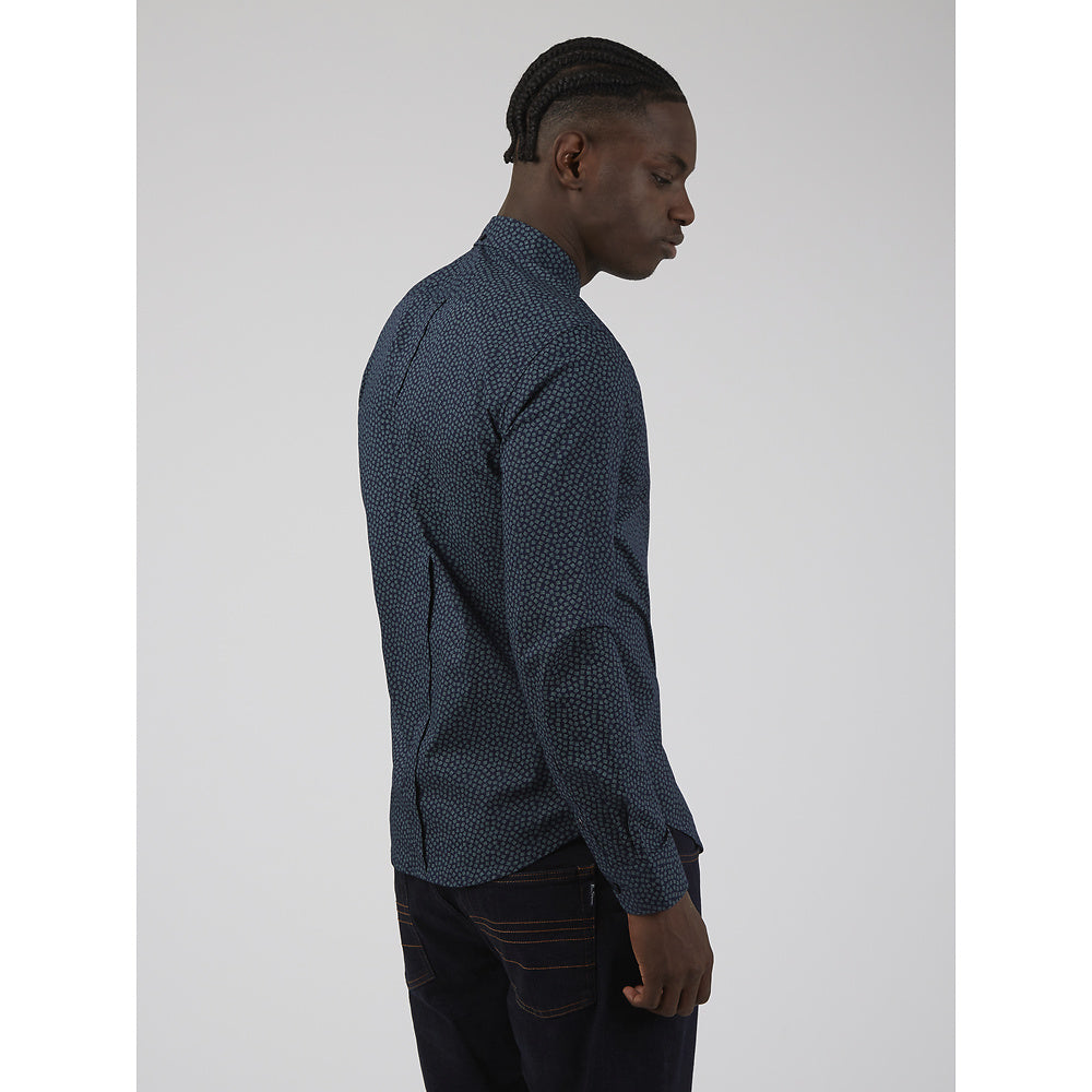 Ben Sherman Long Sleeve Shirt: Dash Print - Marine