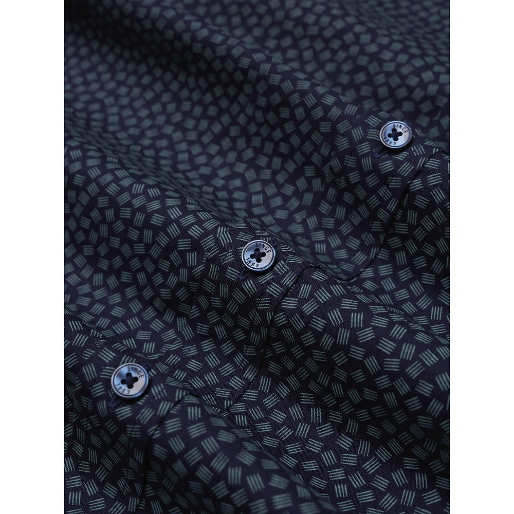 Ben Sherman Long Sleeve Shirt: Dash Print - Marine