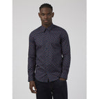Ben Sherman Long Sleeve Shirt: Micro Print - Light Brick