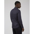 Ben Sherman Long Sleeve Shirt: Micro Print - Light Brick