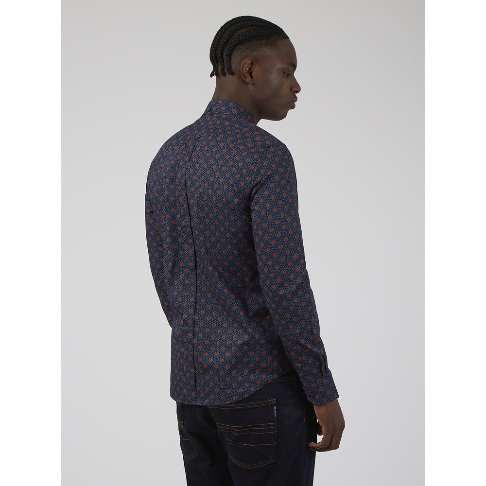 Ben Sherman Long Sleeve Shirt: Micro Print - Light Brick