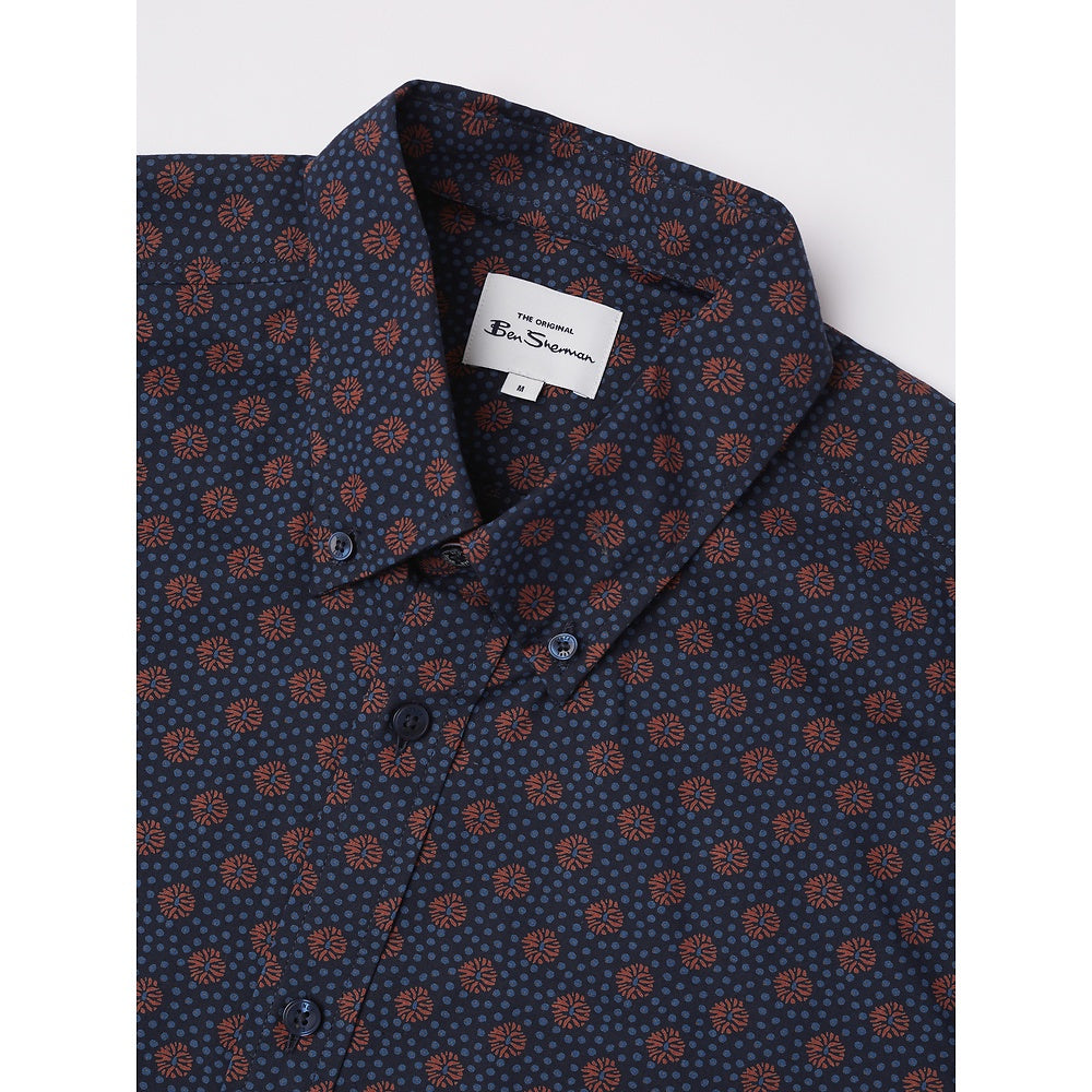 Ben Sherman Long Sleeve Shirt: Micro Print - Light Brick