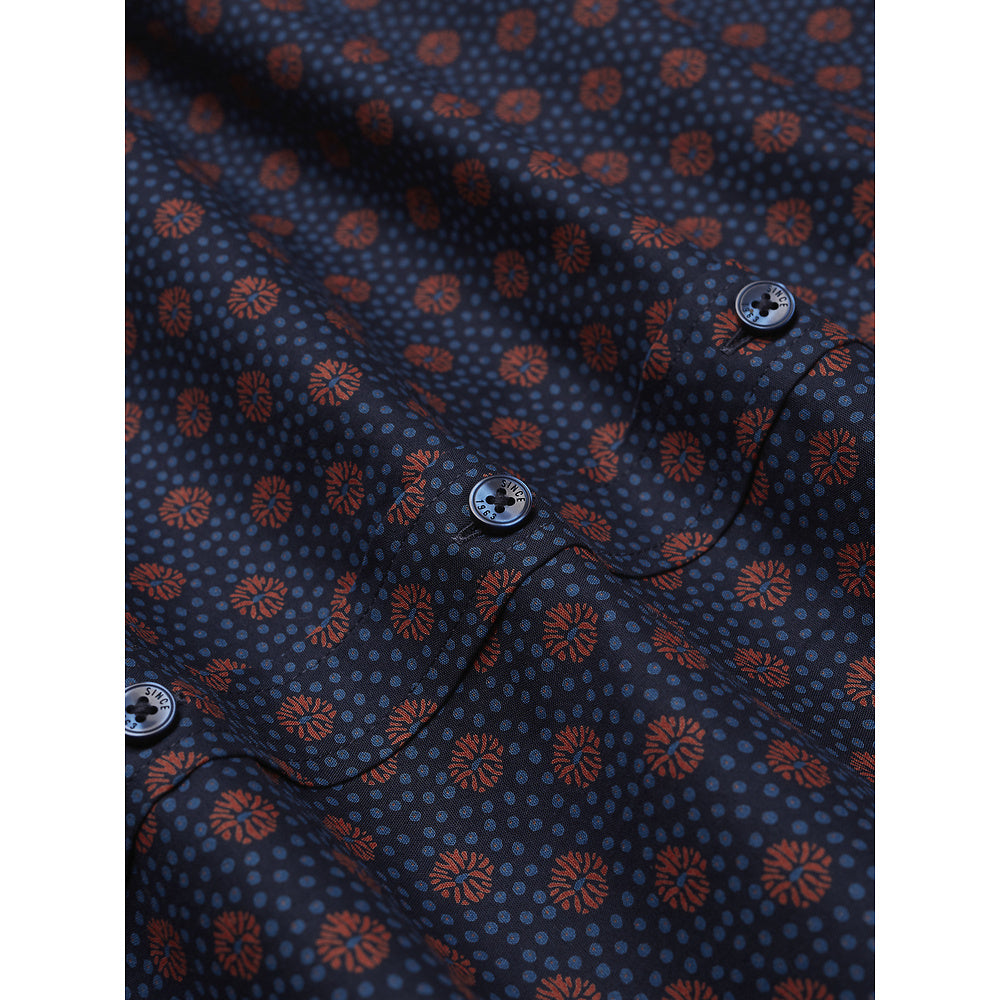 Ben Sherman Long Sleeve Shirt: Micro Print - Light Brick