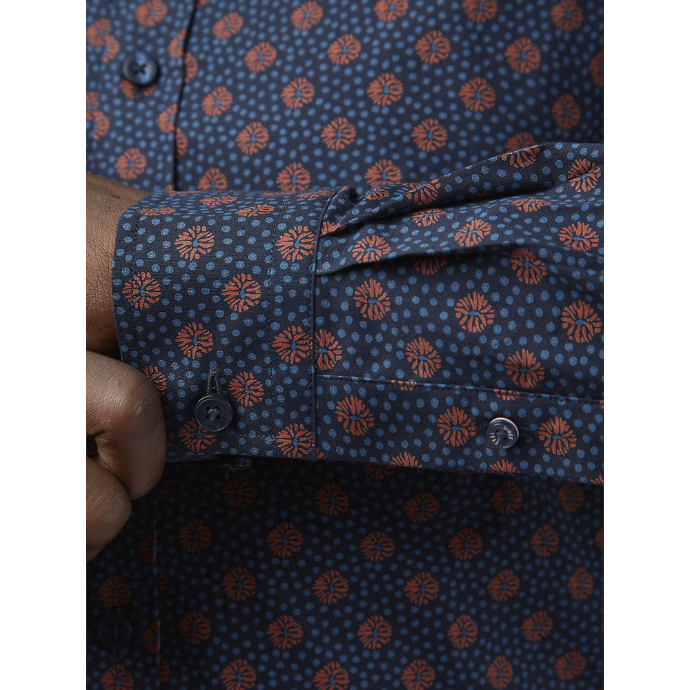 Ben Sherman Long Sleeve Shirt: Micro Print - Light Brick