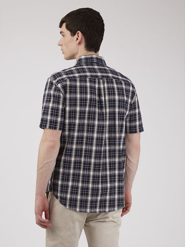 Ben Sherman Short Sleeve Shirt: Textured Check - Marine