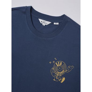 Ben Sherman Tee: Strolling Record - Denim Blue