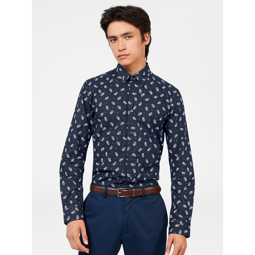 Ben Sherman Long Sleeve Shirt: Mirco Paisley - Dark Navy