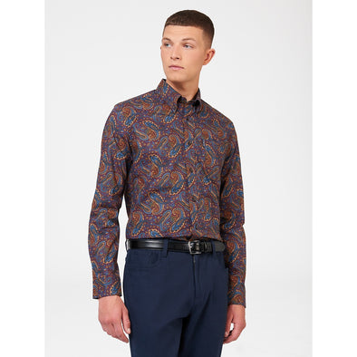 Ben Sherman Long Sleeve Shirt: Paisley Print - Aubergine