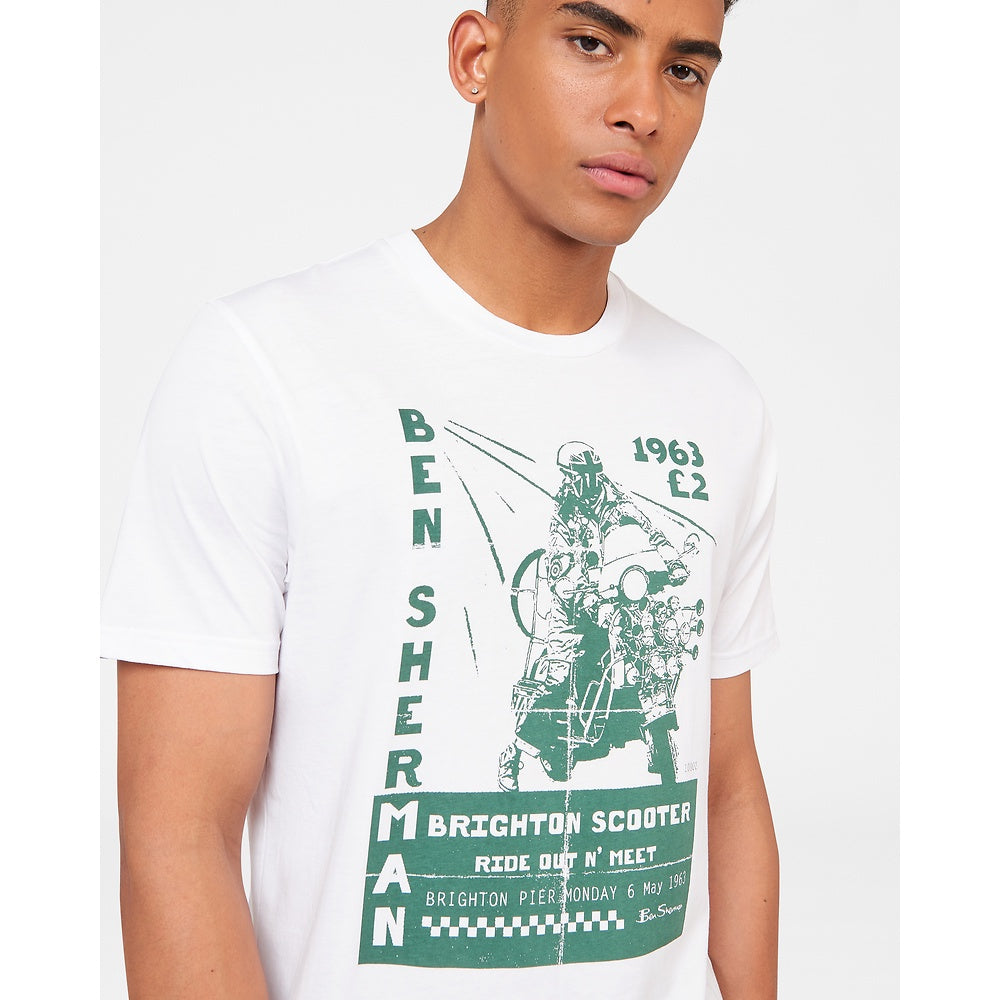 Ben Sherman Graphic Tee: Scooter Meet Vintage Poster - White