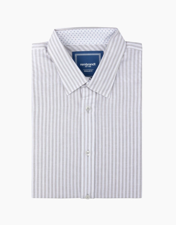 Raglan Short Sleeve Shirt - Light Grey Stripe Linen