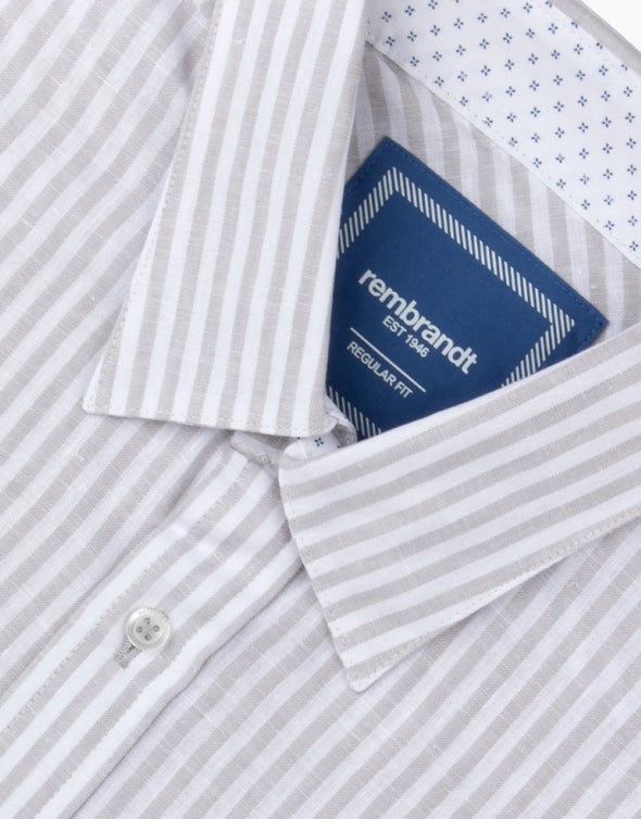 Raglan Short Sleeve Shirt - Light Grey Stripe Linen