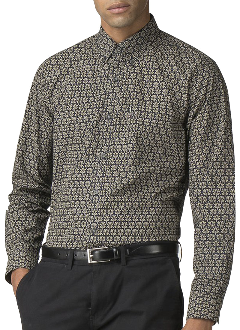 Ben Sherman LS Navy/ Gold Distressed Wallpaper Shirt