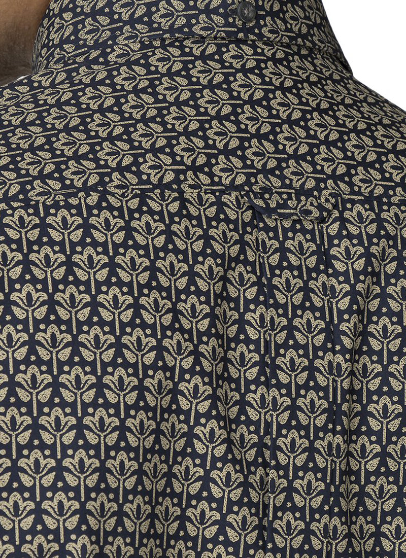 Ben Sherman LS Navy/ Gold Distressed Wallpaper Shirt