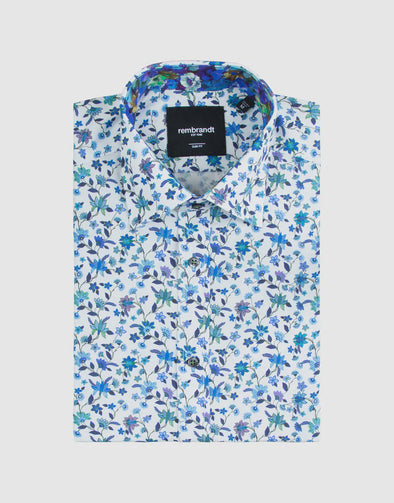 Barbican Long Sleeve Shirt - Blue Floral & Turquoise