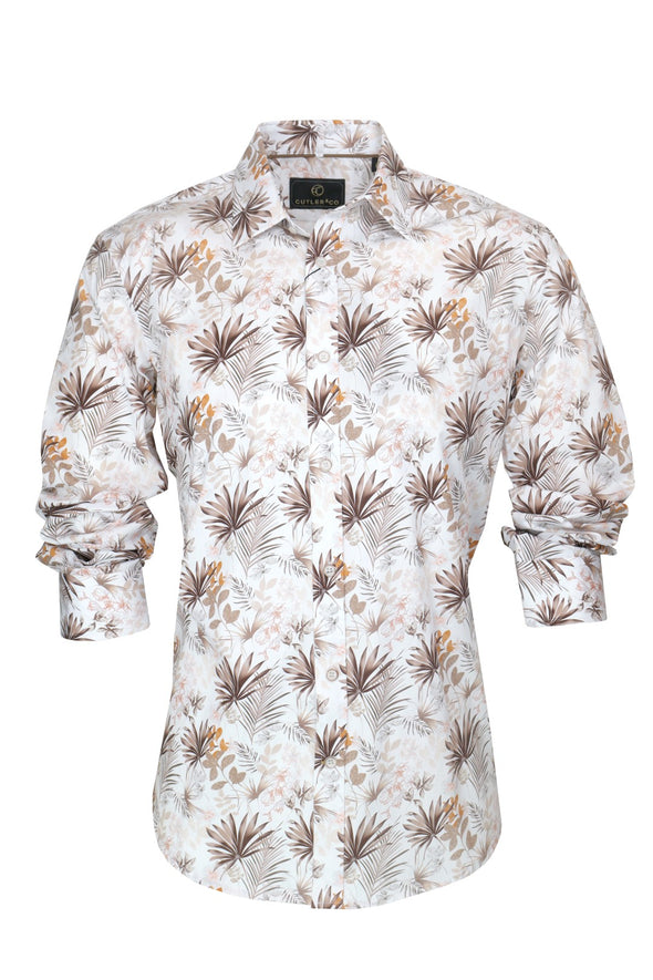 Cutler & Co Blake Long Sleeve Shirt - Tan Leaves