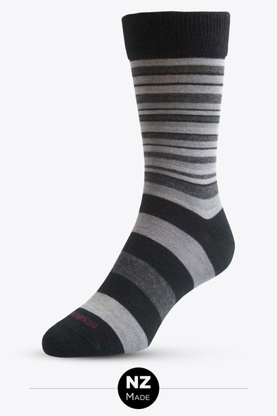 Merino Unisex Comfort Top Dress Sock: Multi Stripe - Black