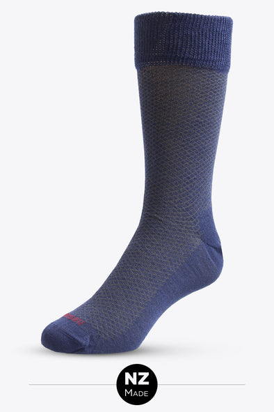 Merino Unisex Comfort Top Dress Sock: Crosshatch - Navy