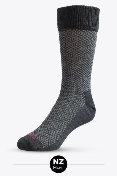Merino Unisex Comfort Top Dress Sock: Crosshatch - Black