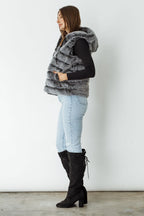 Caju Reversible Fur Vest W/ Hood - Charcoal
