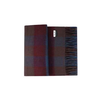 100% Lambs Wool Scarf - Reversible Chocolate Denim Check
