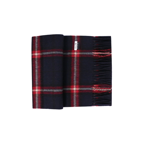100% Lambs Wool Scarf - Midnight Red Check