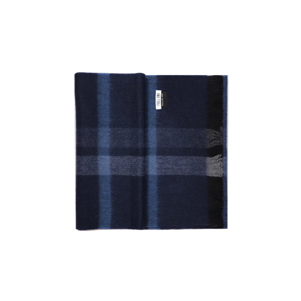 100% Lambs Wool Scarf - Open Check Navy