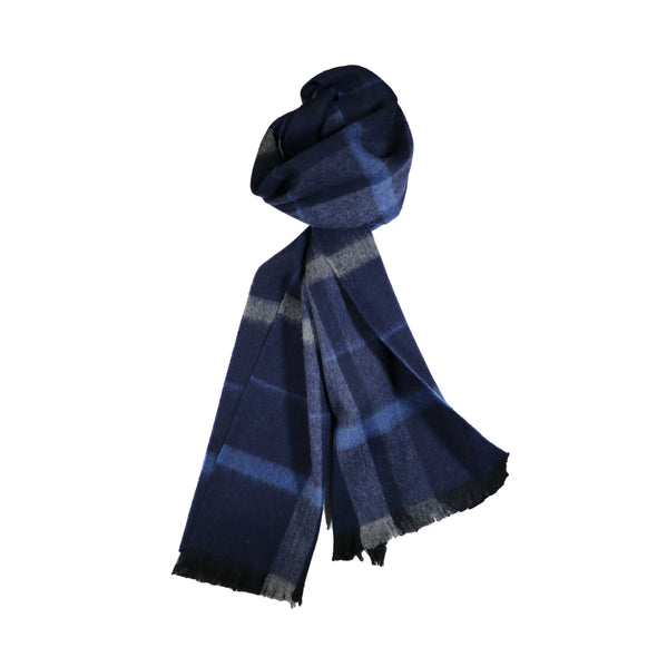 100% Lambs Wool Scarf - Open Check Navy