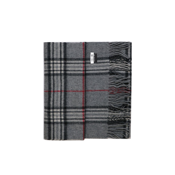 100% Lambs Wool Scarf - Grey & Red Pinstripe Check